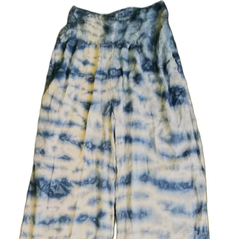 Emily Stacy Women's Casual Pants 100% Rayon Medium Beautiful Sky Blue with White